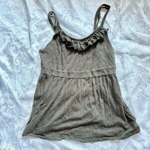 VINTAGE Y2K Olive Green Striped Ruffle Camisole